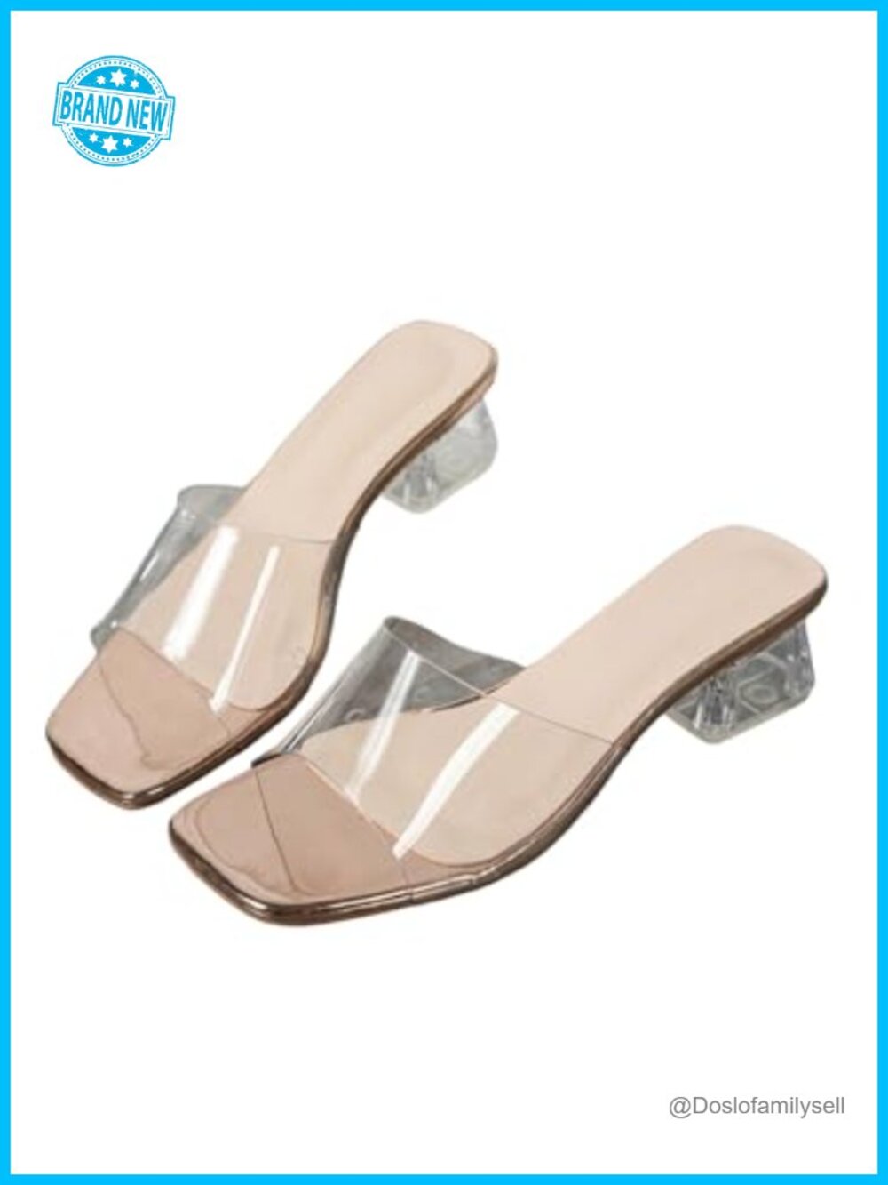 Women's Clear Chunky Block Heel Open Toe Sandals Square Toe Slip On Heels